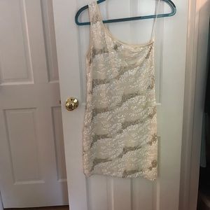 One Shoulder White Sequins Dress